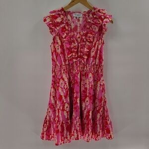 Periwinkle Collection Pink Dress Smocked Waist Size Small Flutter Sleeve